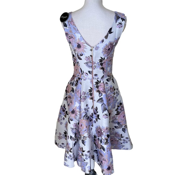 Closet London Cream Purple and Pink Floral Full Skirted Dress 4 - Picture 7 of 11